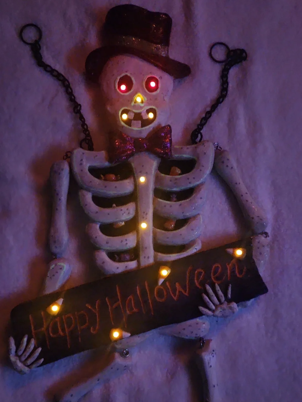 Halloween Unique, Ceramic Glow in The Dark, Skeleton Lightup Hanging Wall Decore